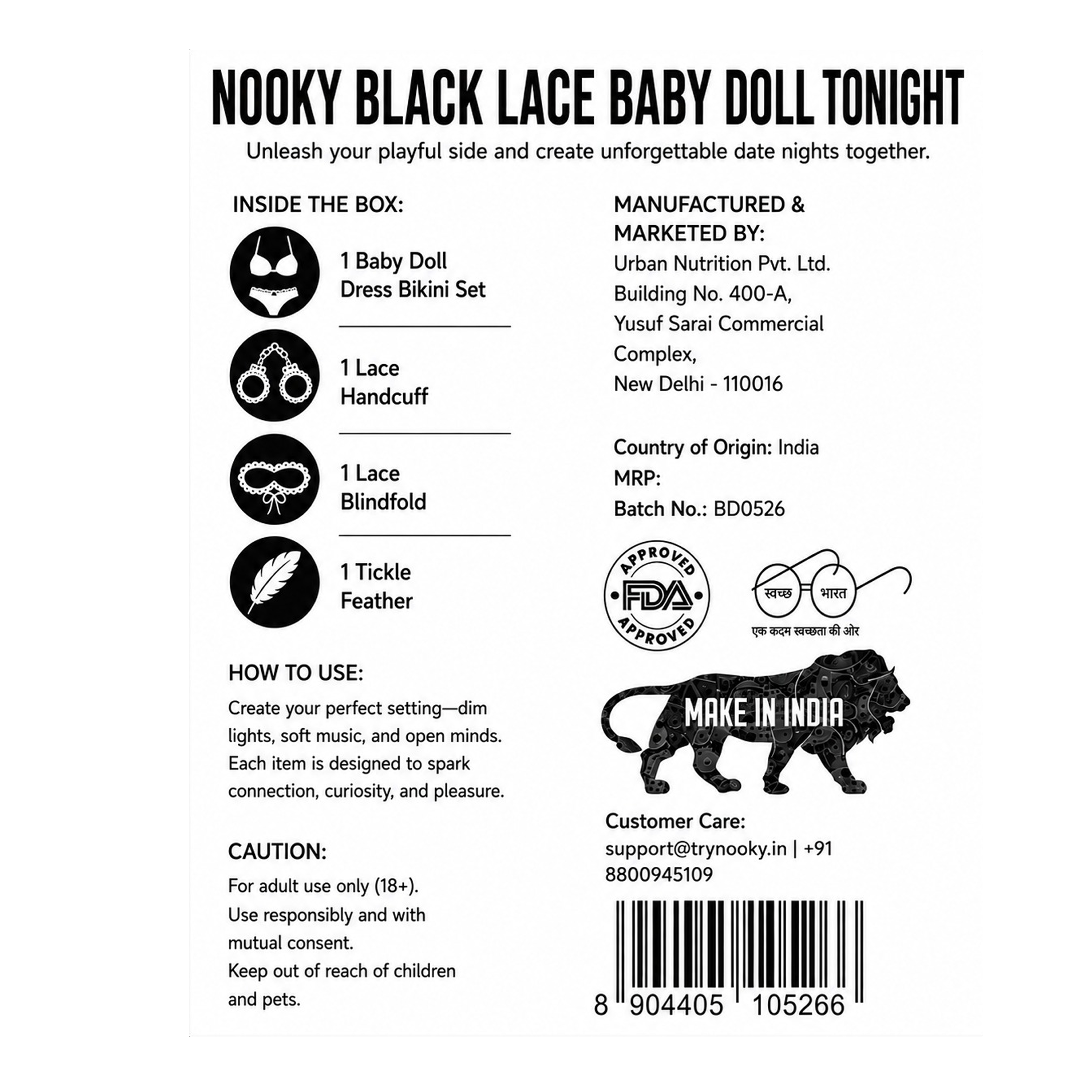 Nooky Babydoll Black Lace Tonight | 4-in-1 Date Night Gift Kit for Couples