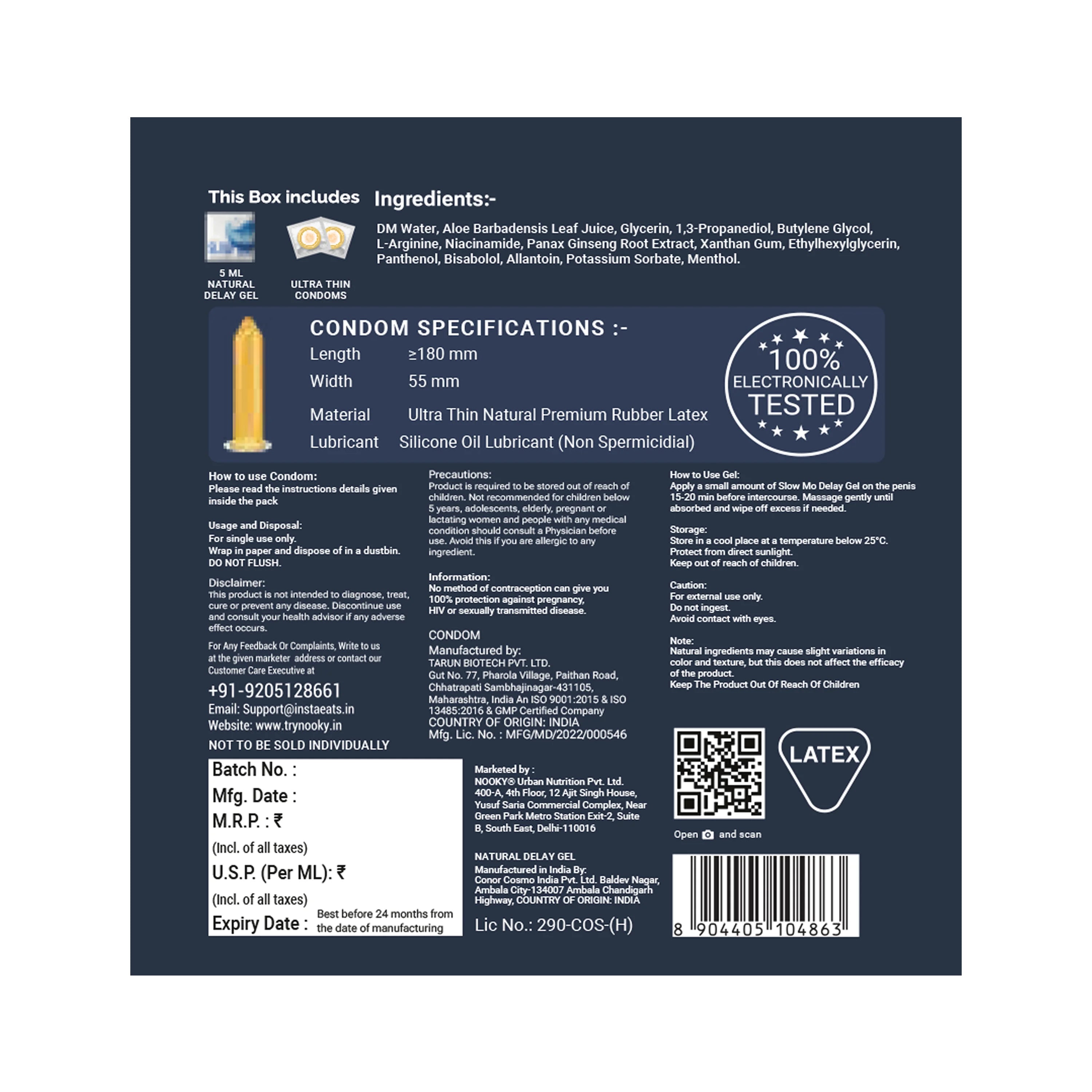 Nooky Marathon-2-In- 1 Ultra thin Condom kit | Natural Delay Gel + Condoms