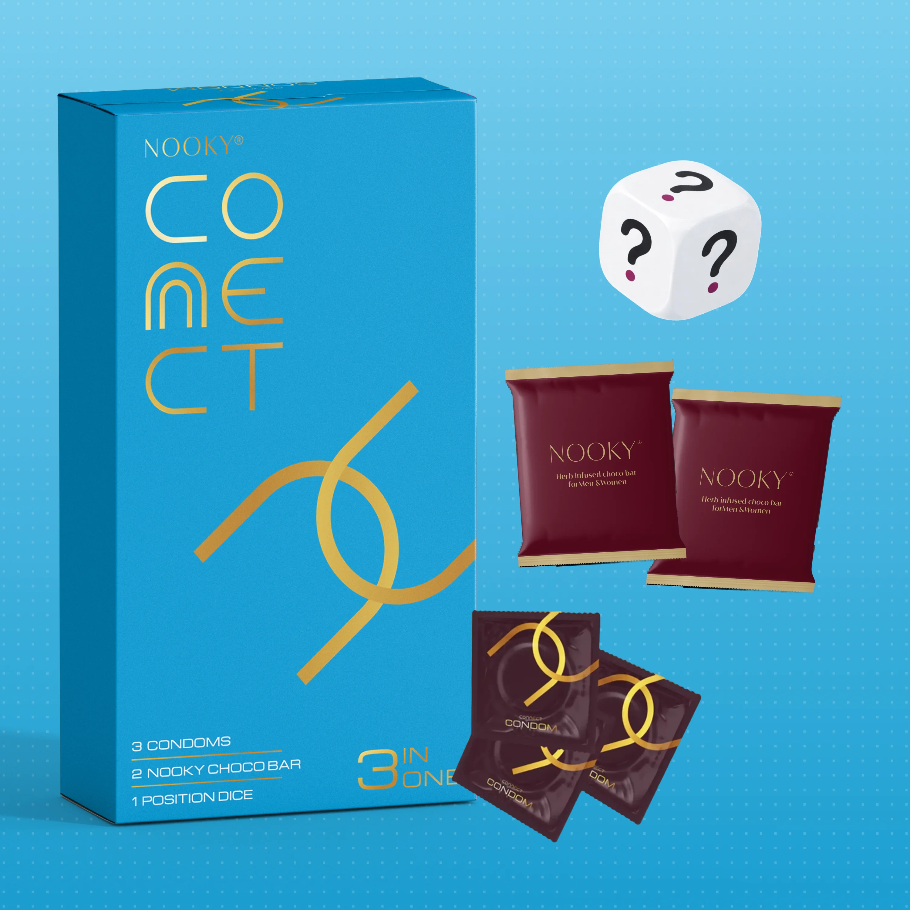 Nooky Connect 3-in-1 Condom Kit | Chocolate + Dice
