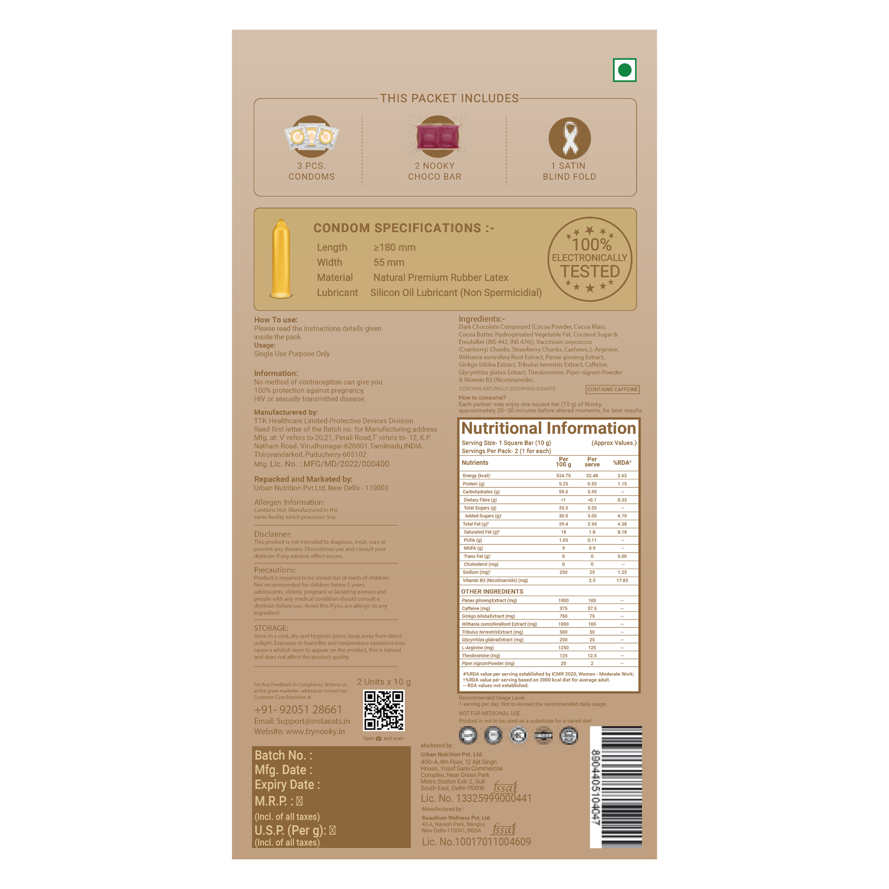 Nooky Connect 3-in-1 Condom Kit | Chocolate+Blindfold