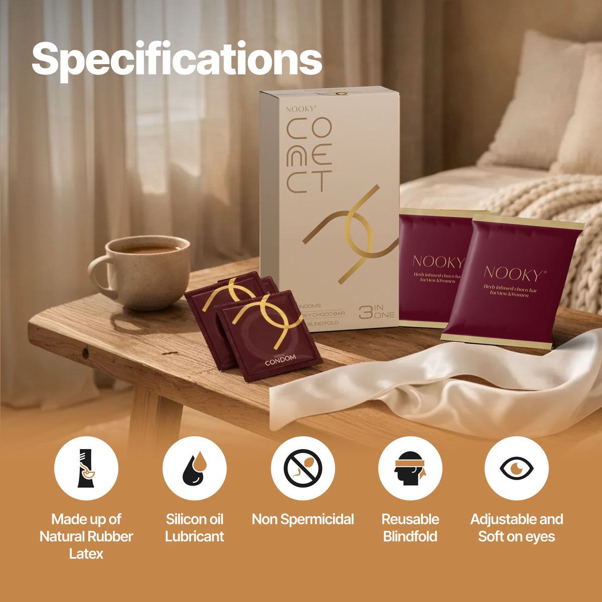 Connect Condoms Nooky Connect 3-in-1 Condom Kit | Chocolate+Blindfold