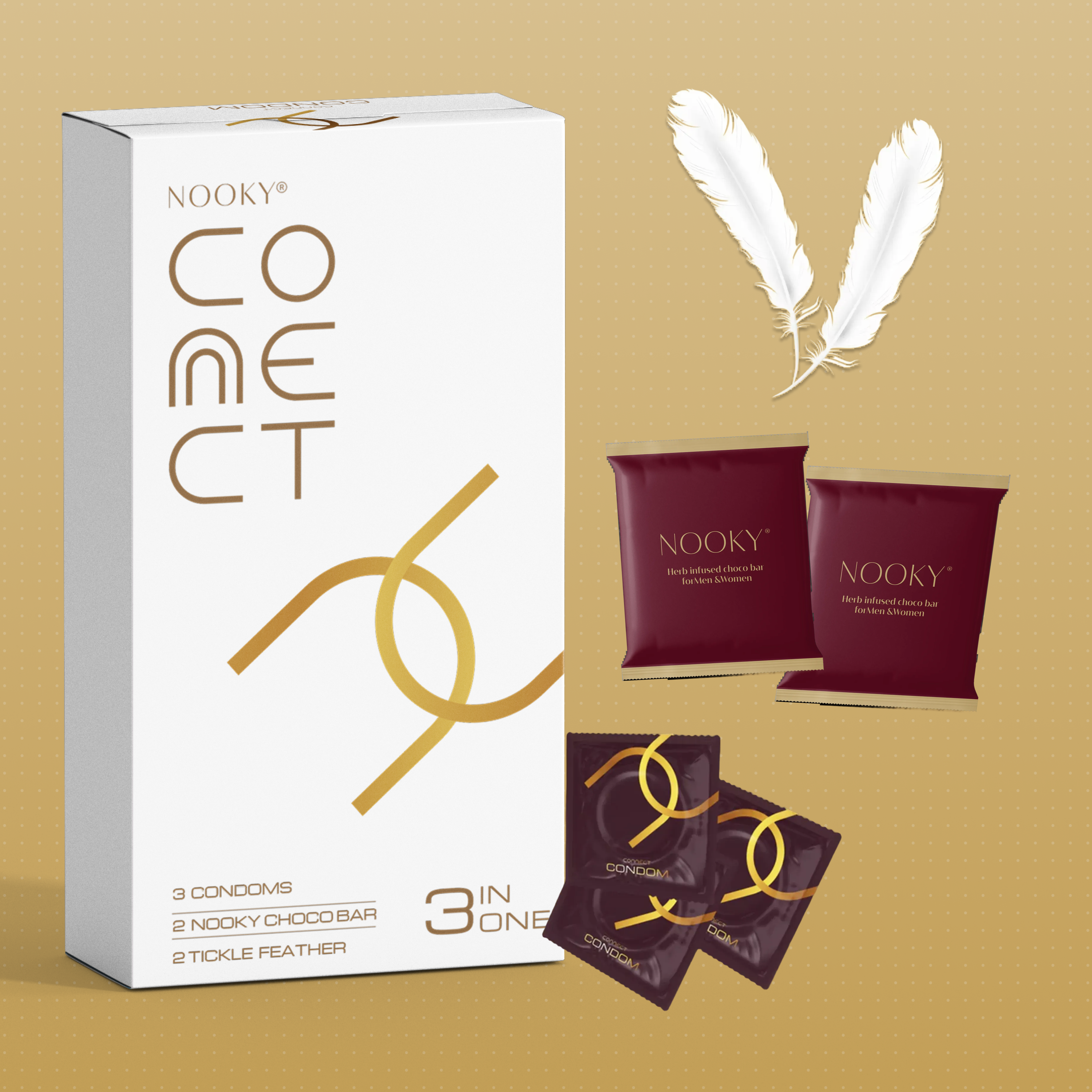 Nooky Connect 3-in-1 Condom Kit | Chocolate+Feather