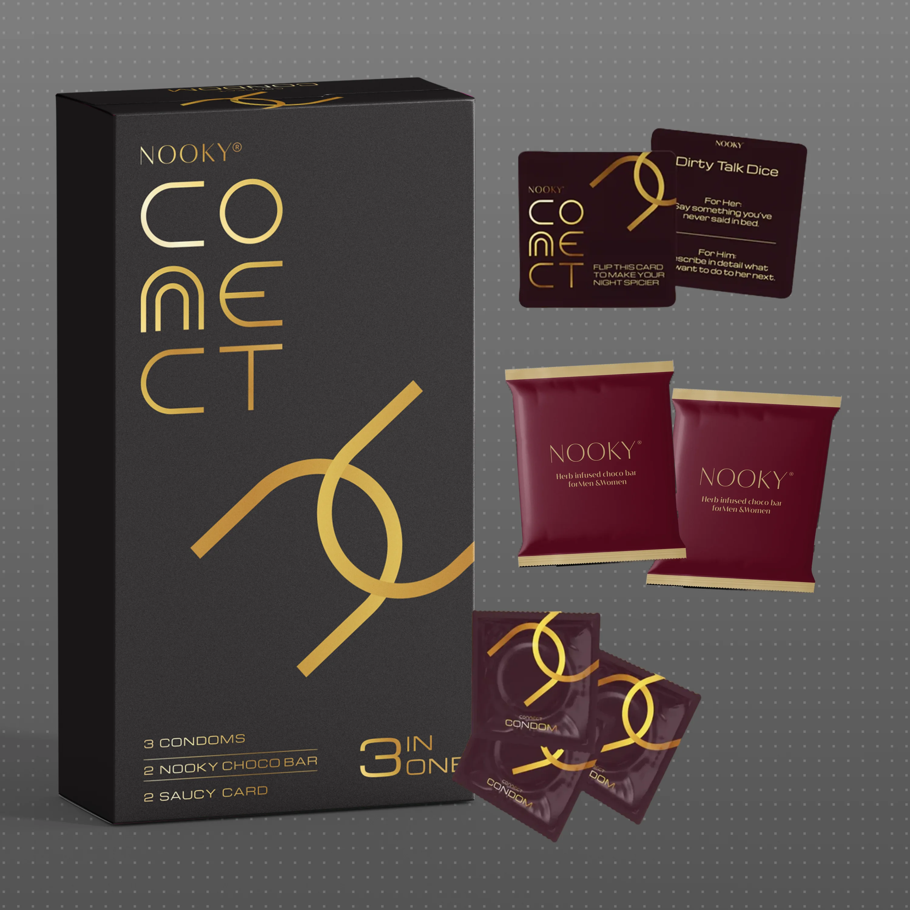 Nooky Connect 3-in-1 Condom Kit | Chocolate + Cards