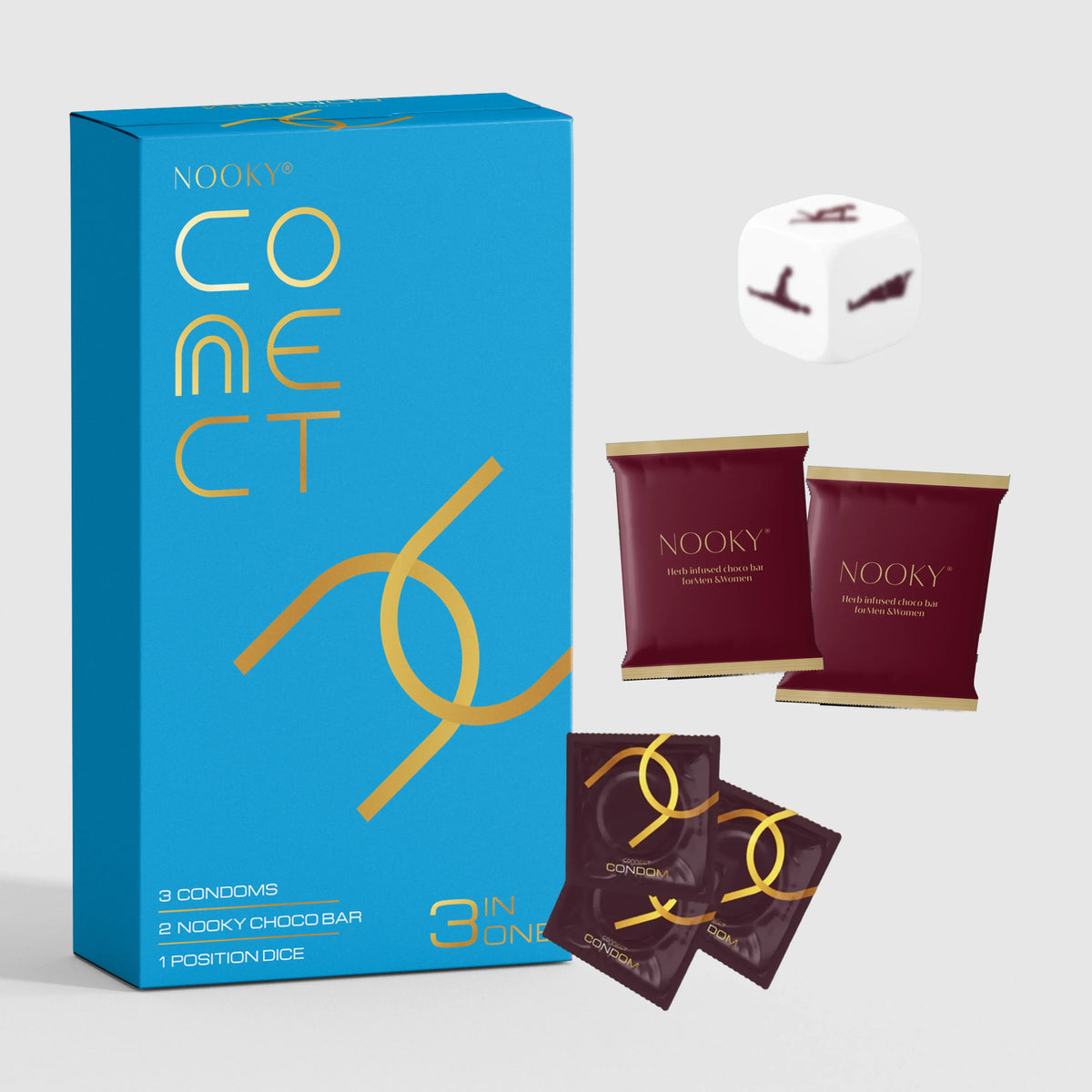 Connect Condoms Nooky Connect 3-in-1 Condom Kit | Chocolate + Dice