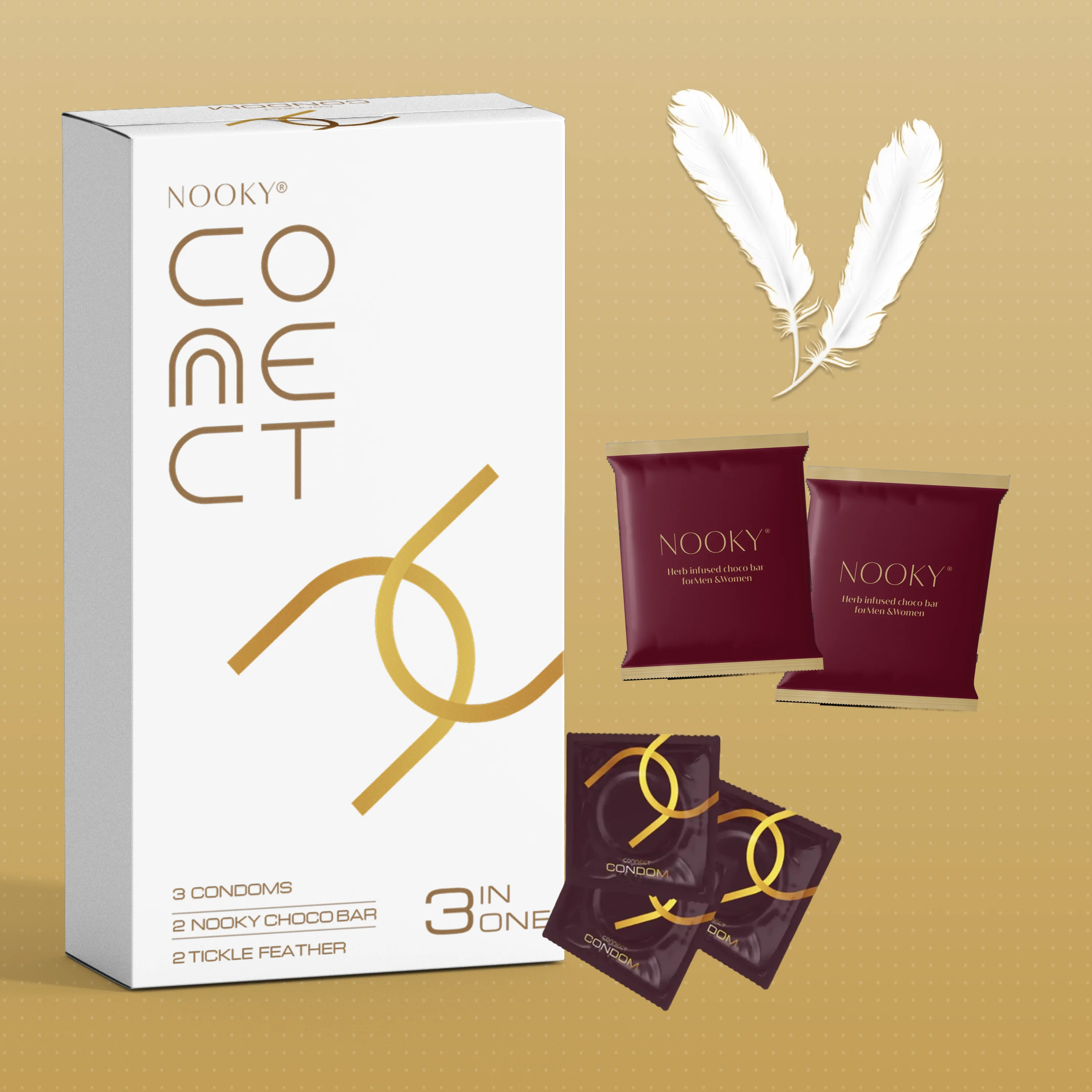 Nooky Connect 3-in-1 Condom Kit | Chocolate+Feather