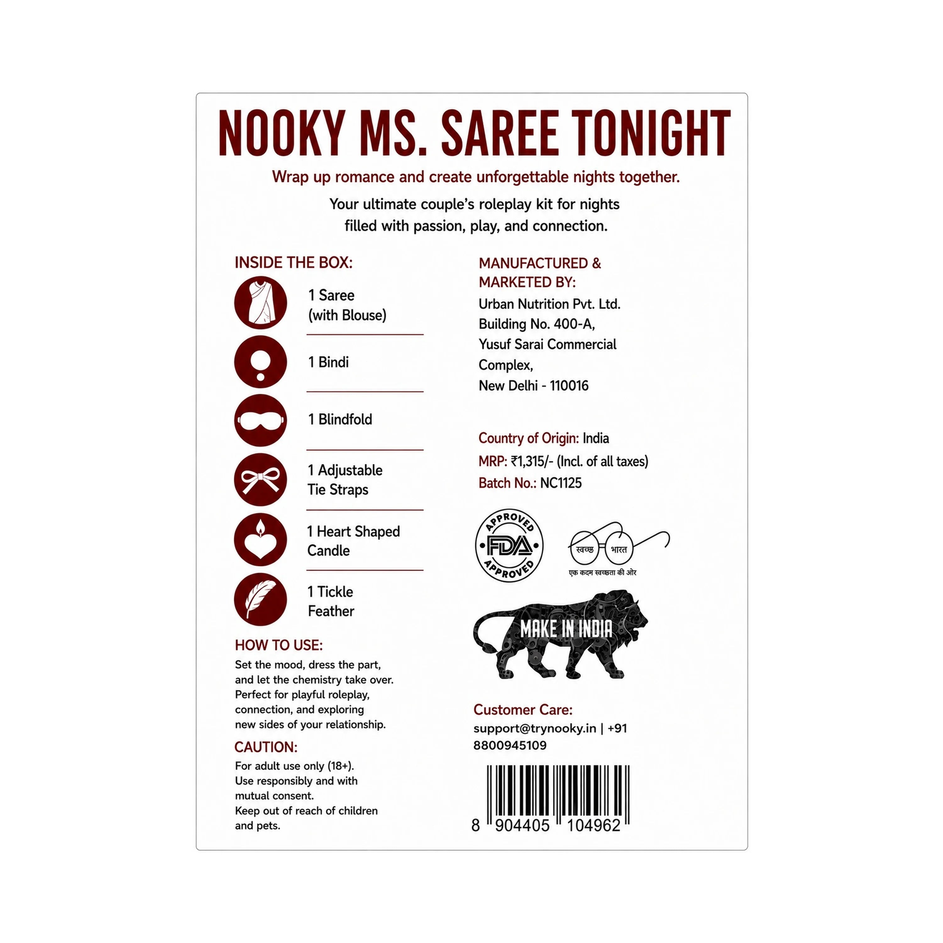 Nooky Ms. Saree Tonight | 6-in-1 Date Night Gift Kit for Couples