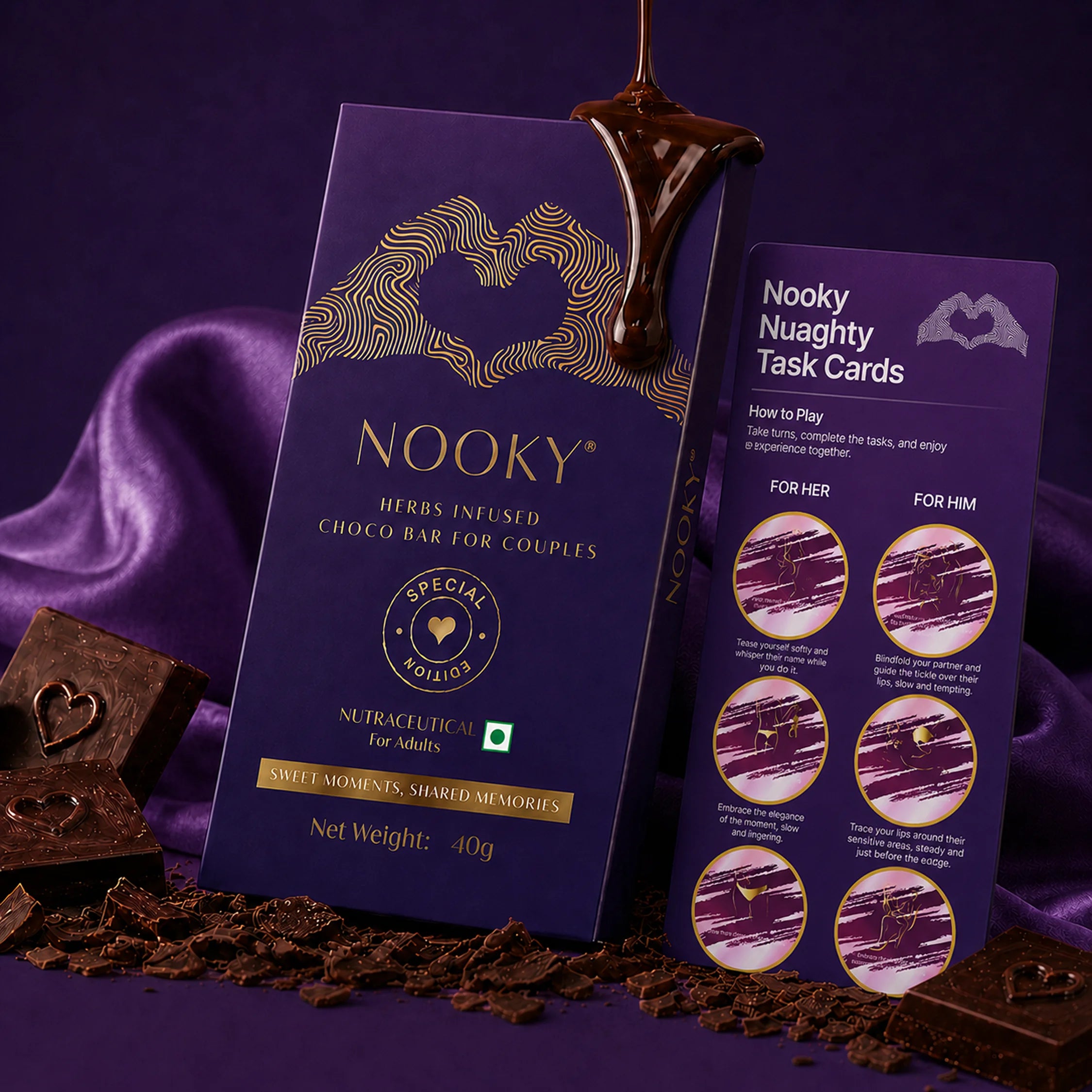 Nooky Special Edition Gift kit | Herb Infused Choco Bar for Couples + Naughty Task Cards