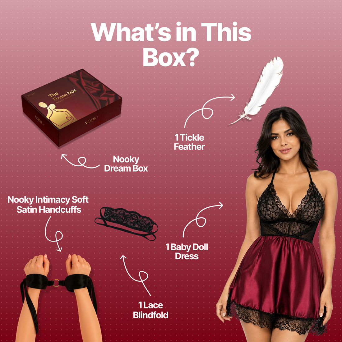 Nooky Babydoll Maroon Tonight | 4-in-1 Date Night Kit