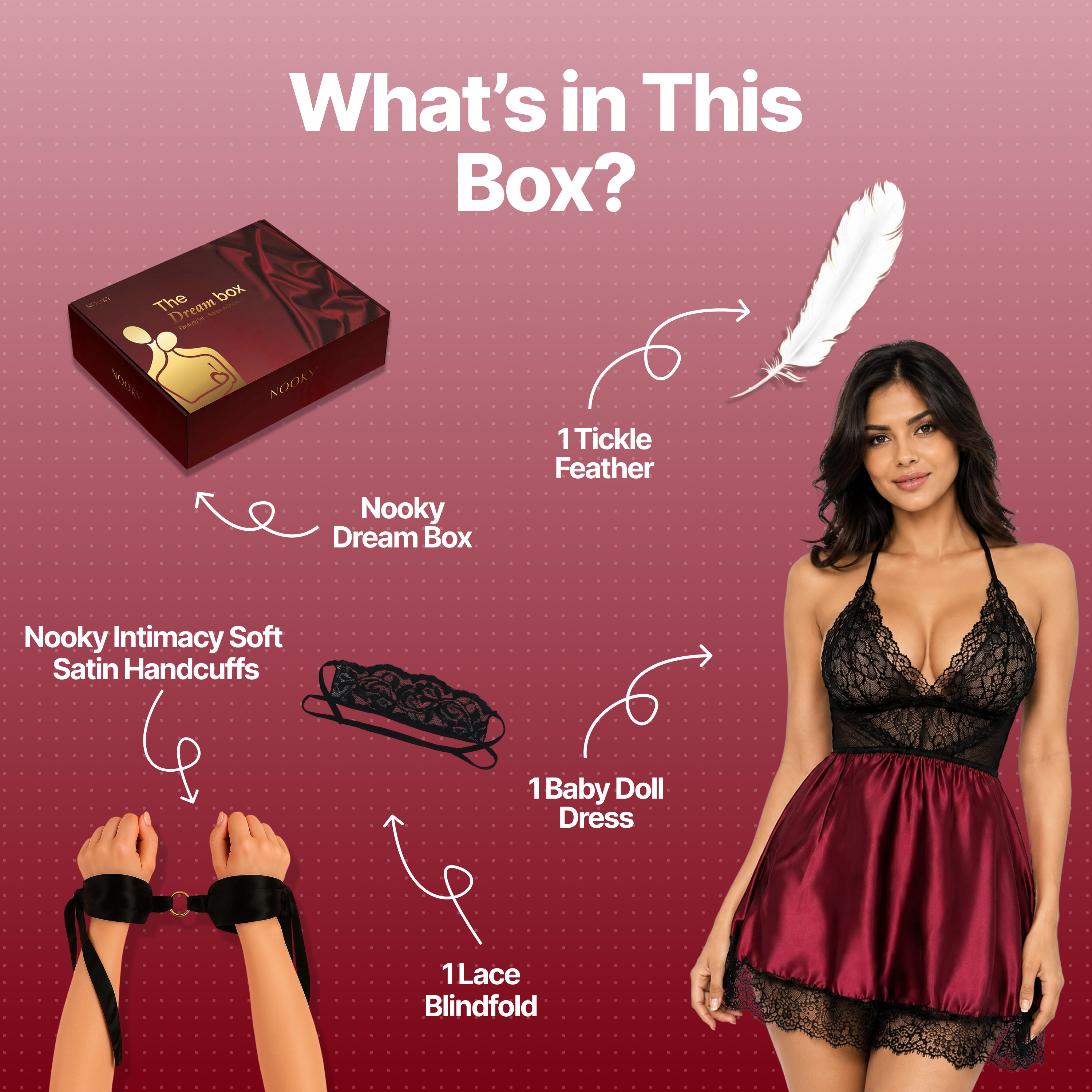 Nooky Babydoll Maroon Tonight | 4-in-1 Date Night Kit