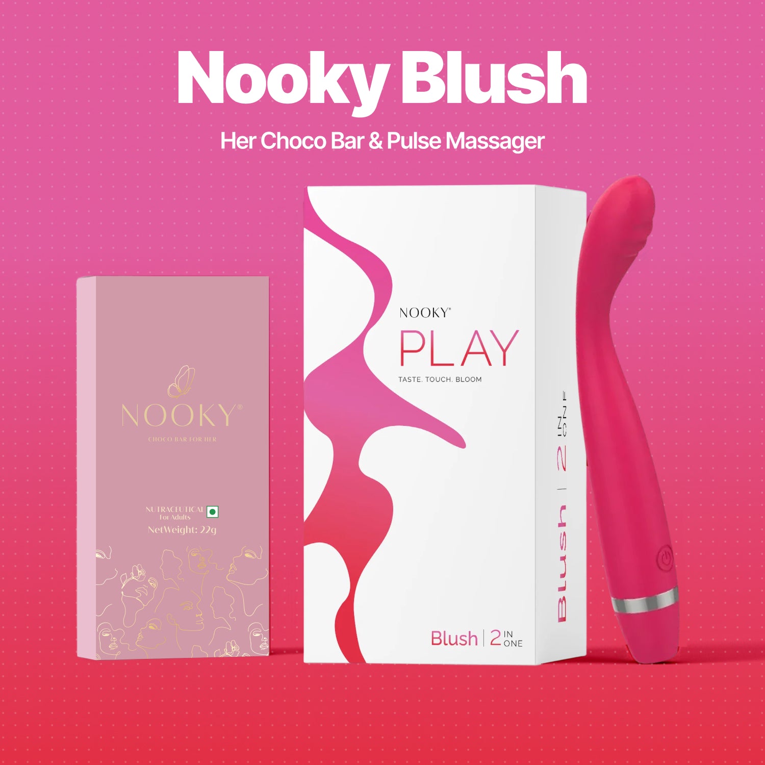 Nooky Blush 2-in-1 Play Kit | Pulse Women’s Massager + Herb Infused Choco Bar for Women