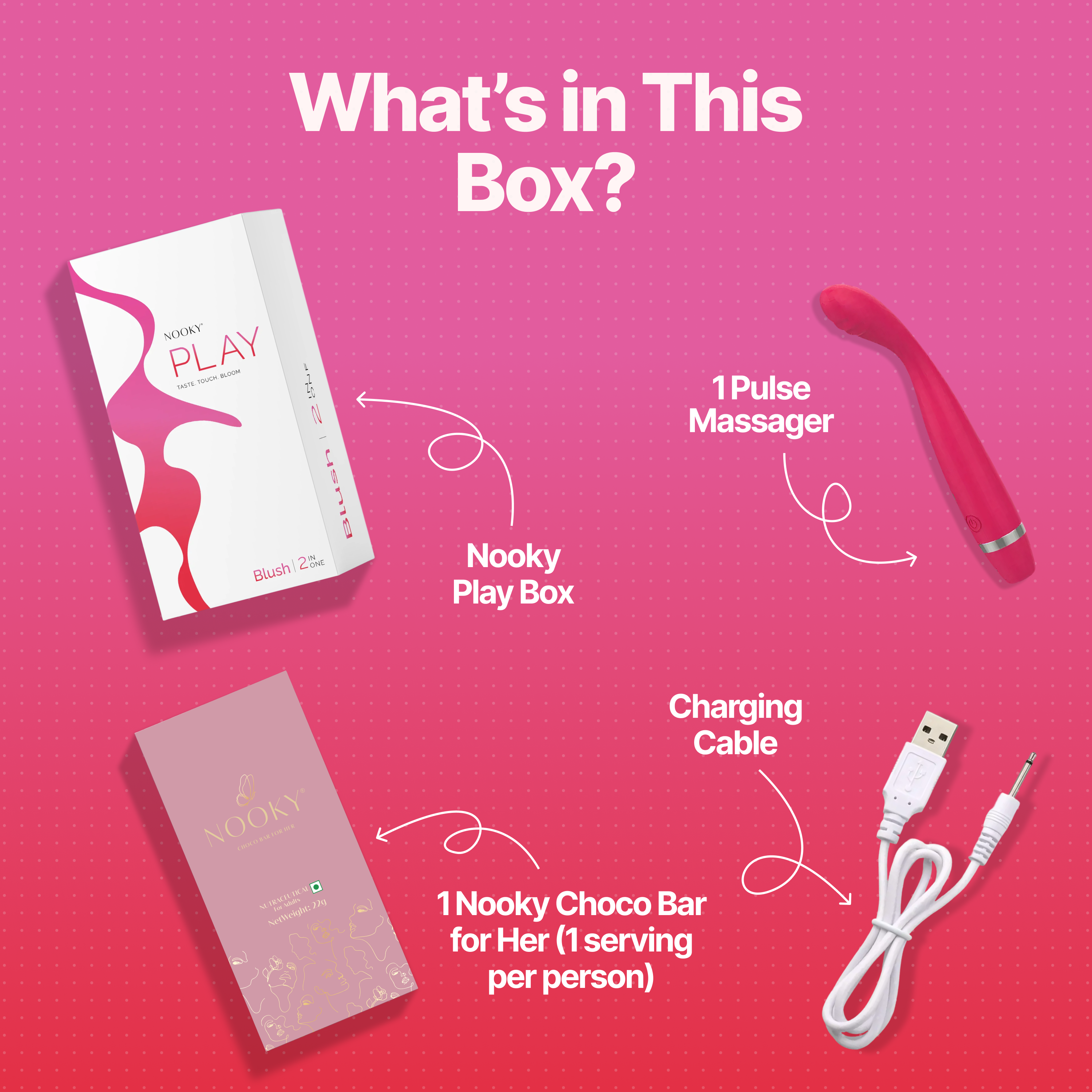 Nooky Blush 2-in-1 Play Kit | Pulse Women’s Massager + Herb Infused Choco Bar for Women