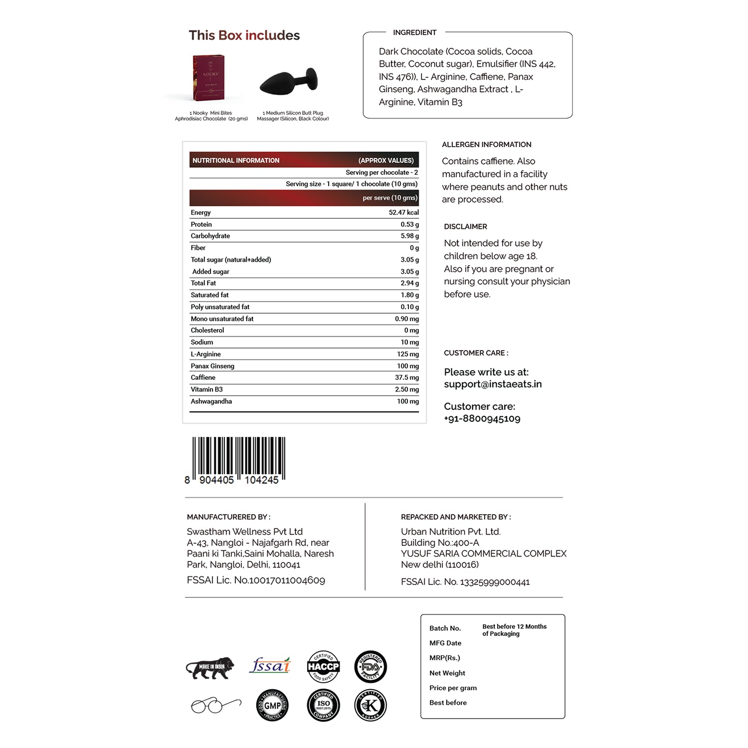 Nooky Crave 2-in-1 Play Kit | Core Butt Plug for Couples + Mini Bite Intimacy Chocolate