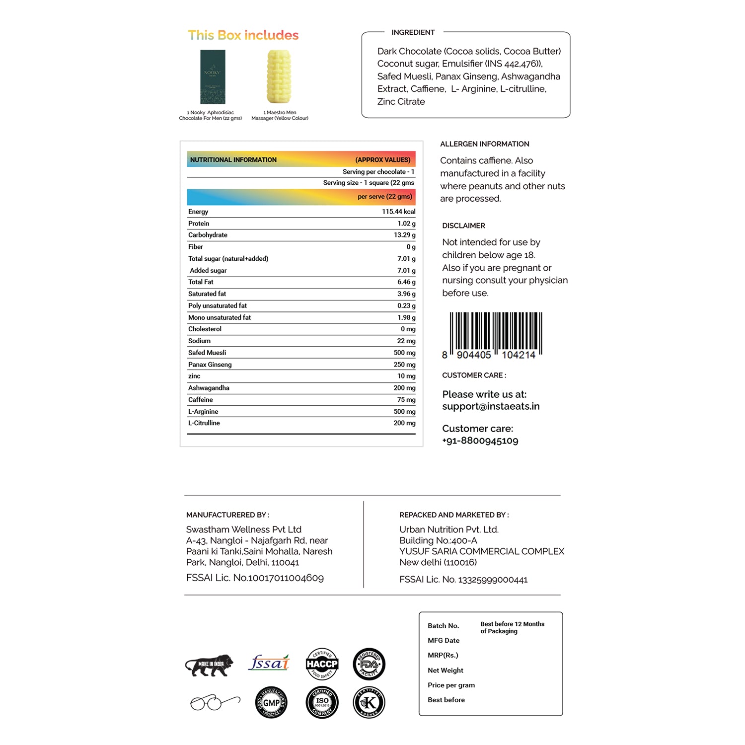 Nooky Moan 2-in-1 Play Kit | Maestro Men’s Stroker + Intimacy Chocolate for Him