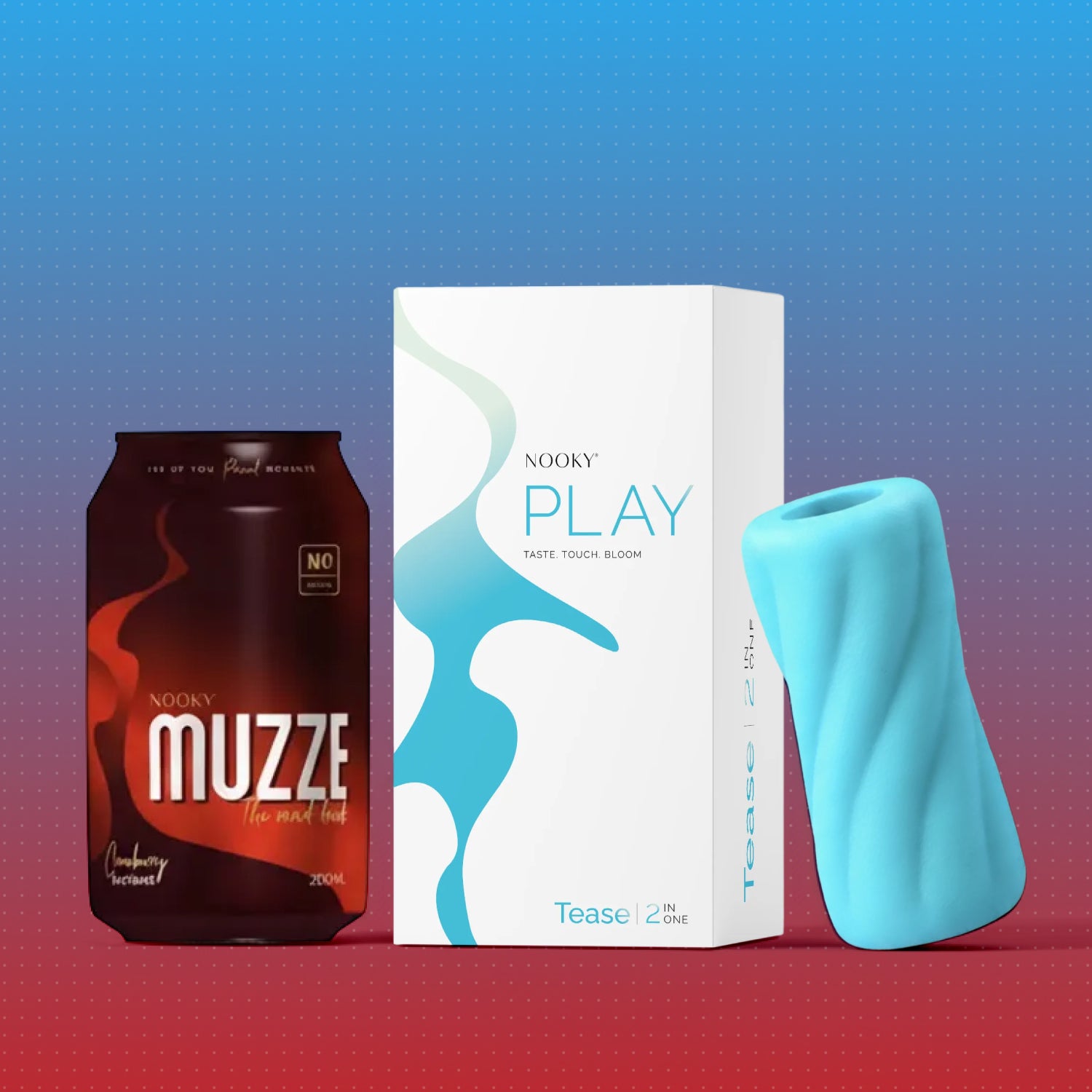 Nooky Tease 2-in-1 Play Kit | Glide Men’s Stroker + MUZZE Intimacy Mood Drink
