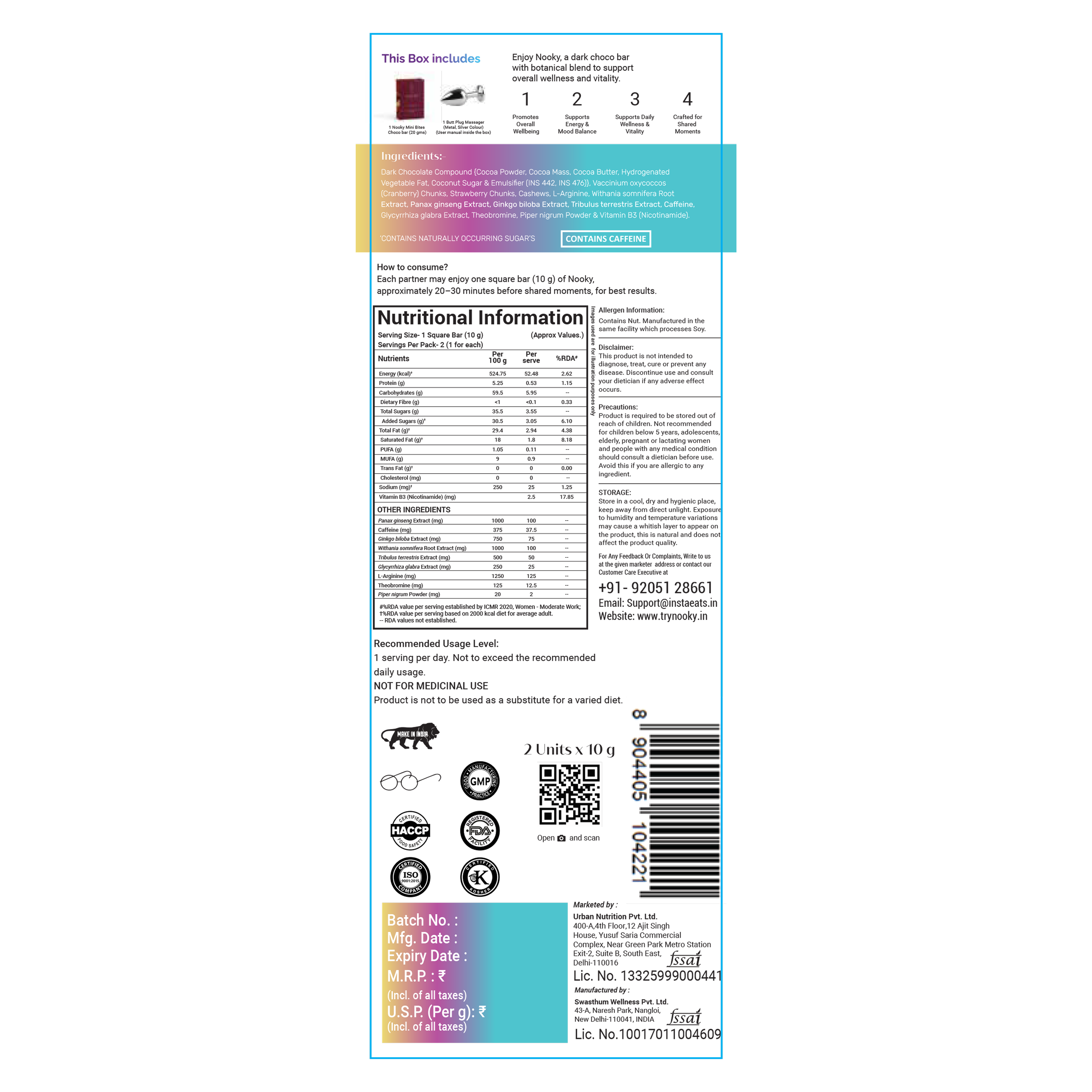 Nooky Tempt 2-in-1 Play Kit | Keystone Butt Plug for Couples + Mini Bite Herb Infused Choco Bar for Men & Women