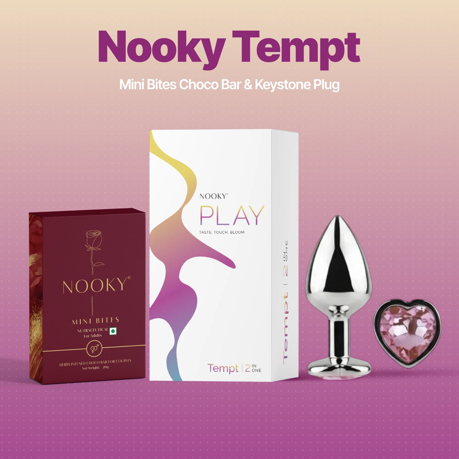 Nooky Tempt 2-in-1 Play Kit | Keystone Butt Plug for Couples + Mini Bite Herb Infused Choco Bar for Men & Women