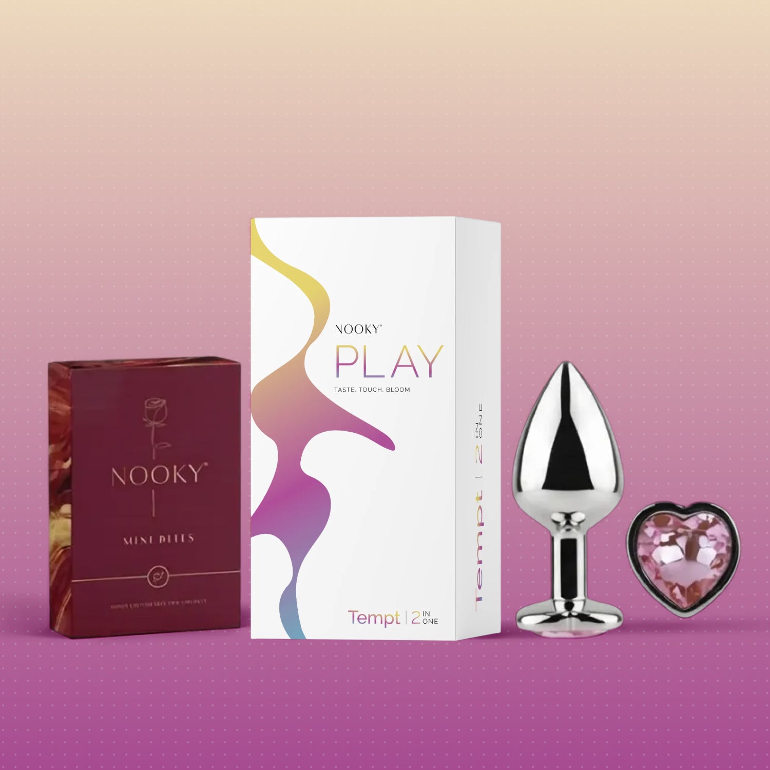 Nooky Tempt 2-in-1 Play Kit | Keystone Butt Plug for Couples + Mini Bite Intimacy Chocolate