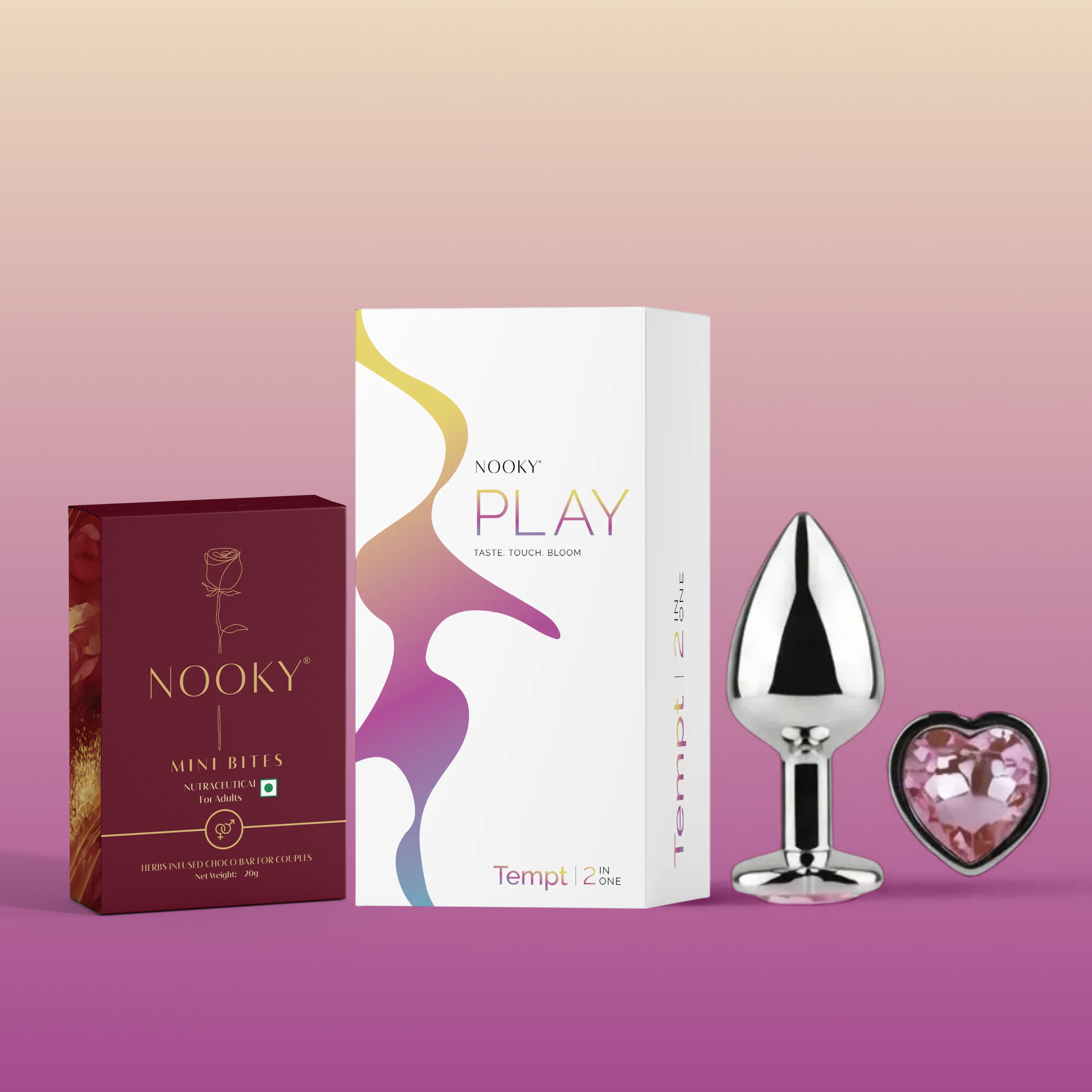 Nooky Tempt 2-in-1 Play Kit | Keystone Butt Plug for Couples + Mini Bite Herb Infused Choco Bar for Men & Women