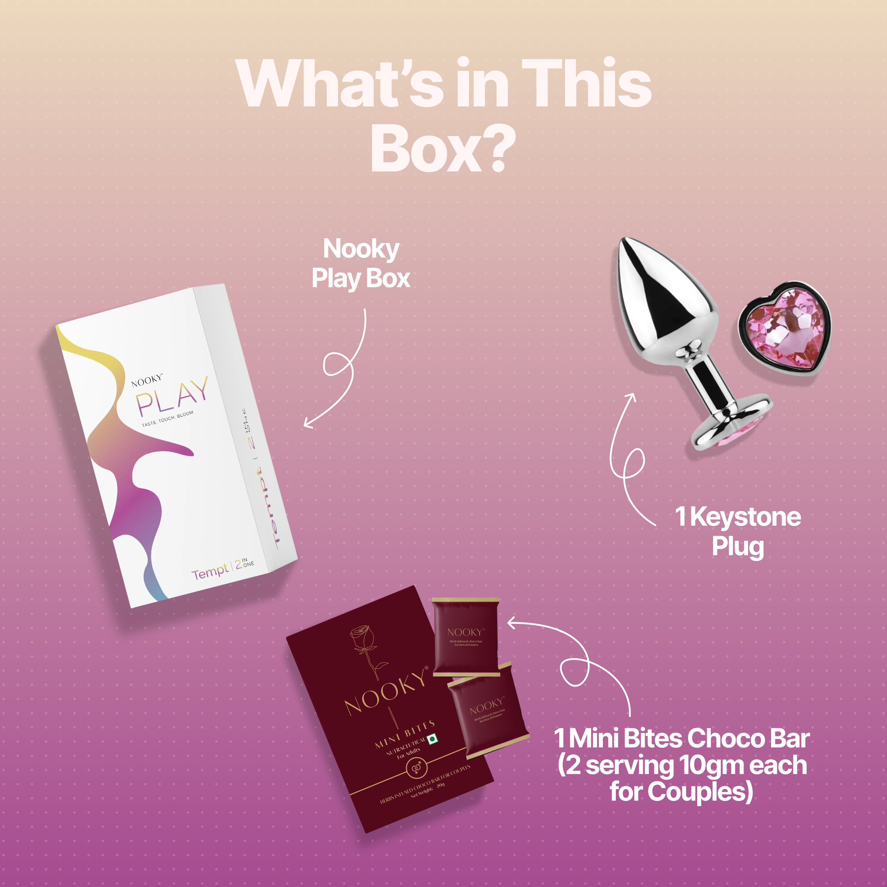Nooky Tempt 2-in-1 Play Kit | Keystone Butt Plug for Couples + Mini Bite Herb Infused Choco Bar for Men & Women