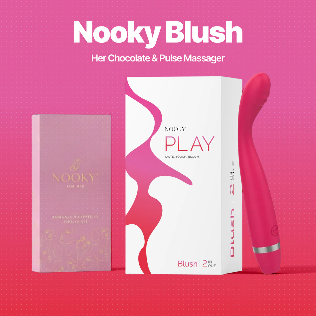 Nooky Blush 2-in-1 Play Kit | Pulse Women’s Massager + Intimacy Chocolate for Her