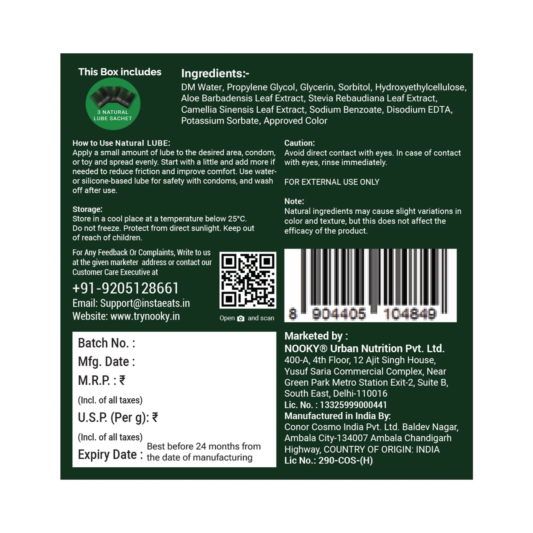 Nooky Ooh la lube - 3-in-1 Natural Lube Sachet | Water based |safe for Oral Intimacy
