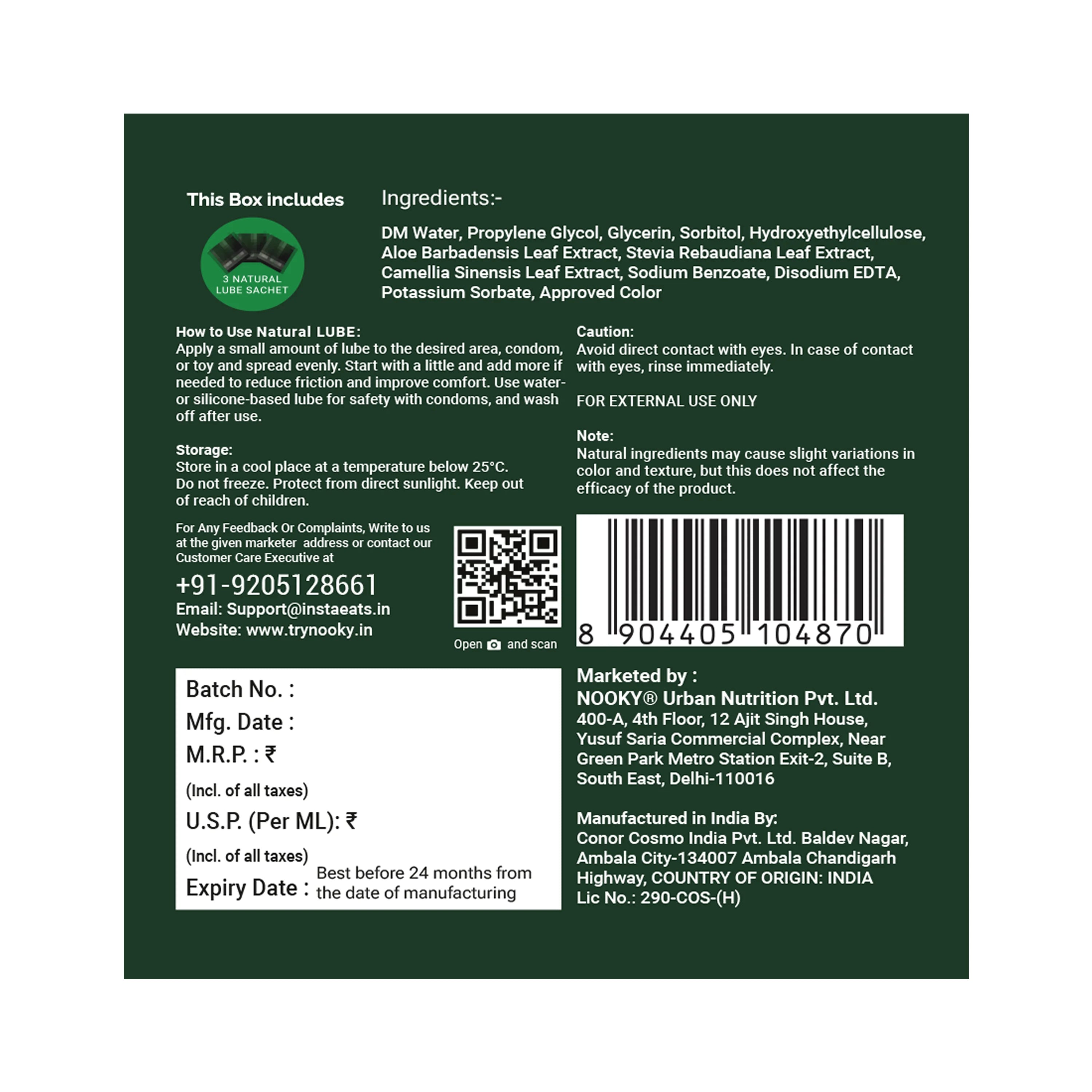 Nooky Ooh la lube - 3-in-1 Natural Lube Sachet | Water based |safe for Oral Intimacy