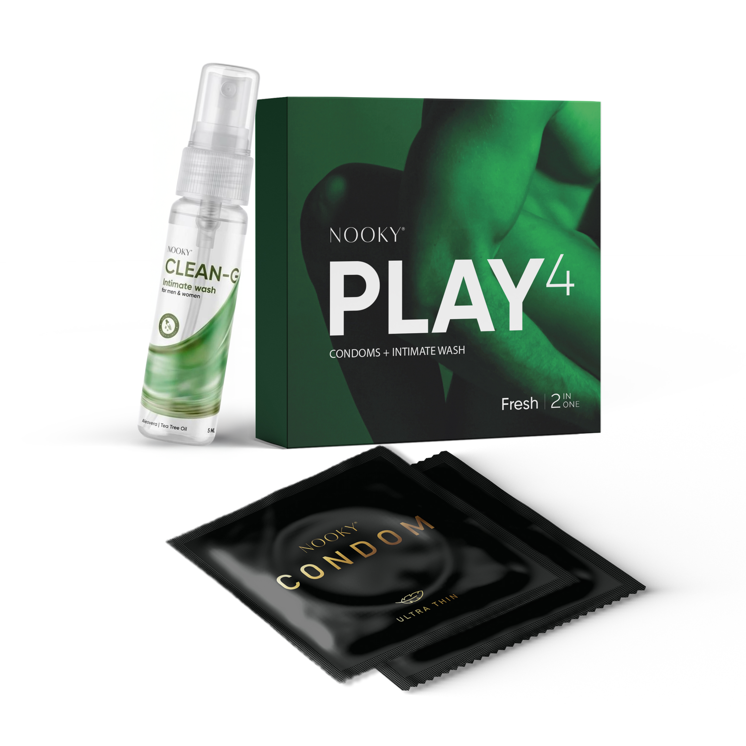 Nooky Fresh-2-In- 1 Ultra thin Condom kit | Natural Intimate Wash + Condoms