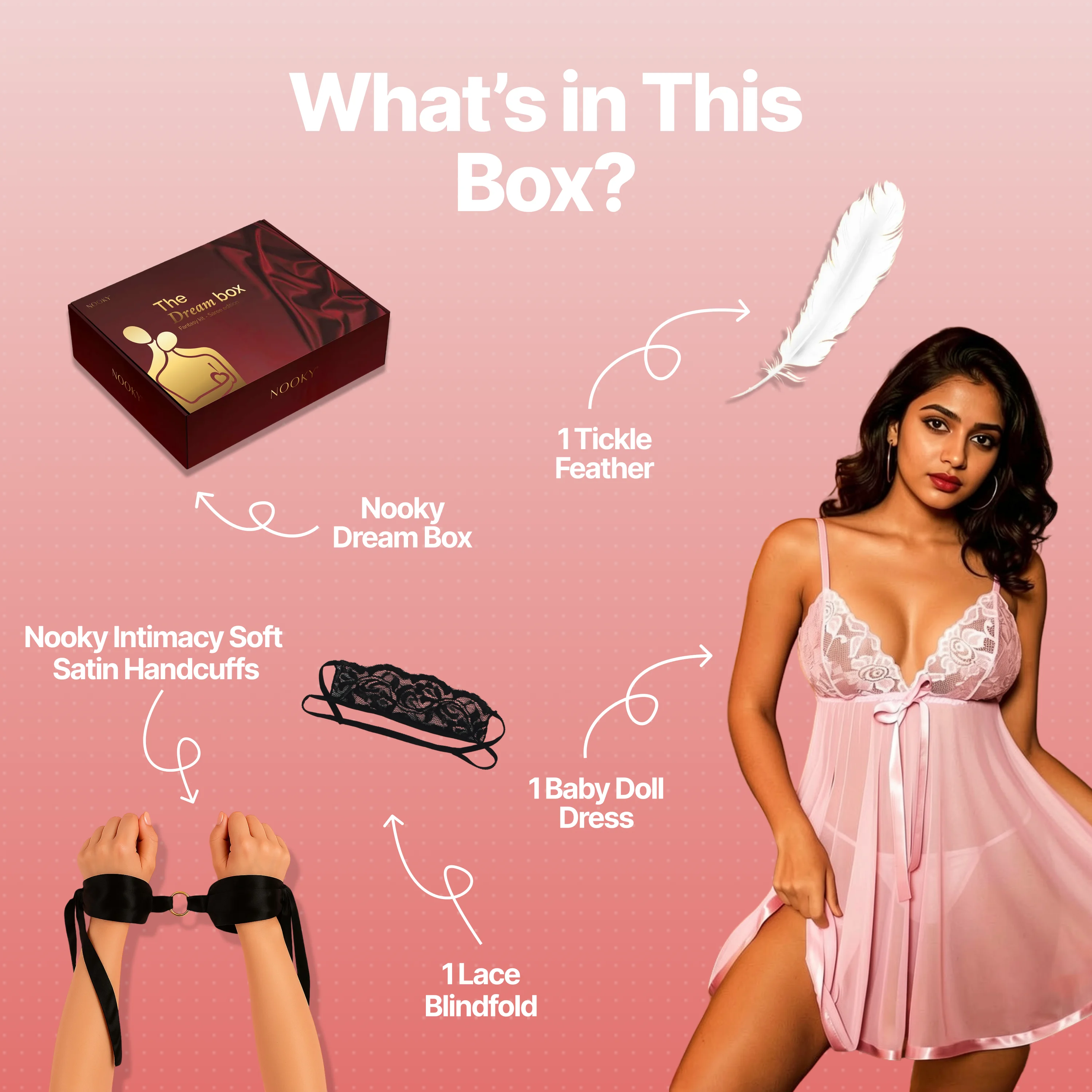 Nooky Babydoll Pink Tonight | 4-in-1 Date Night Gift Kit for Couples