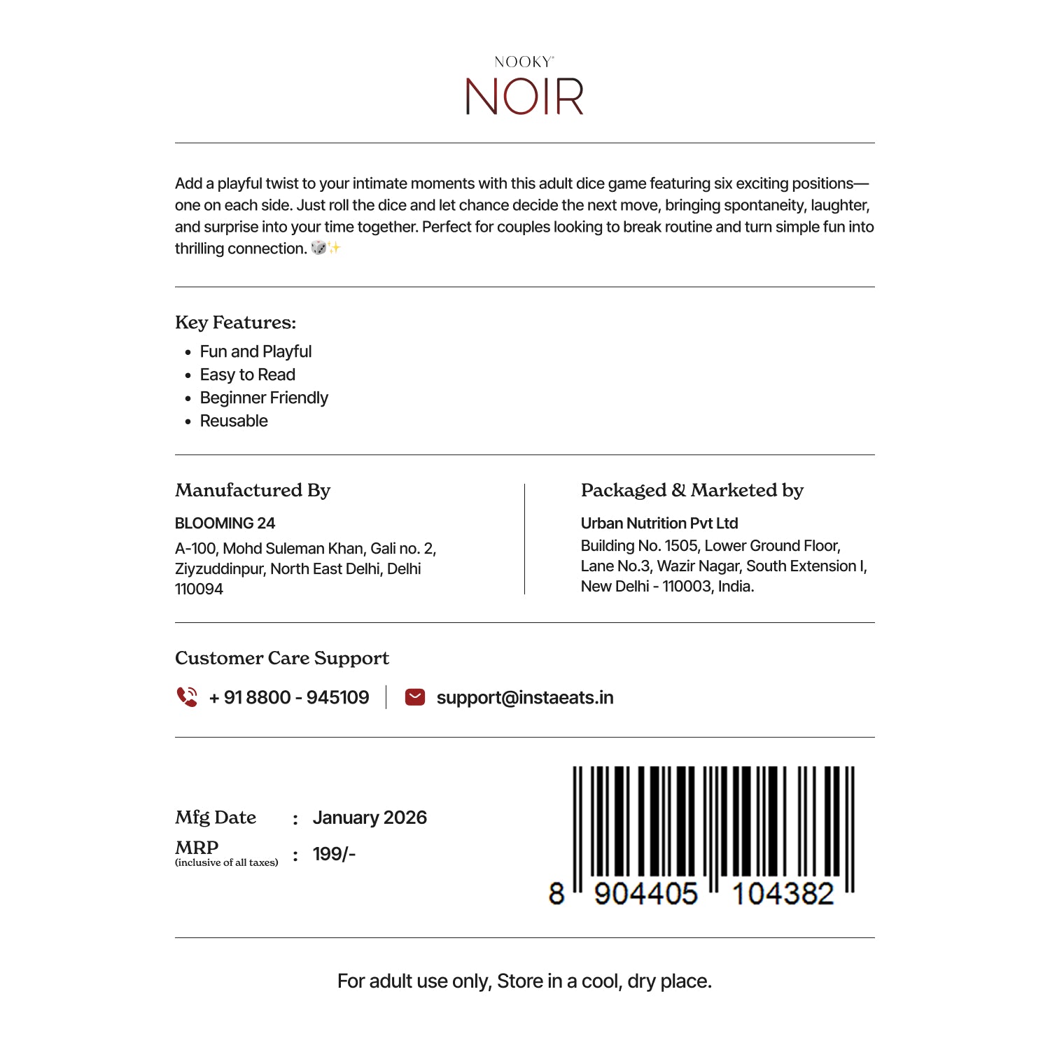 Nooky Noir -Position Dice Game to Wildly Spice Things Up