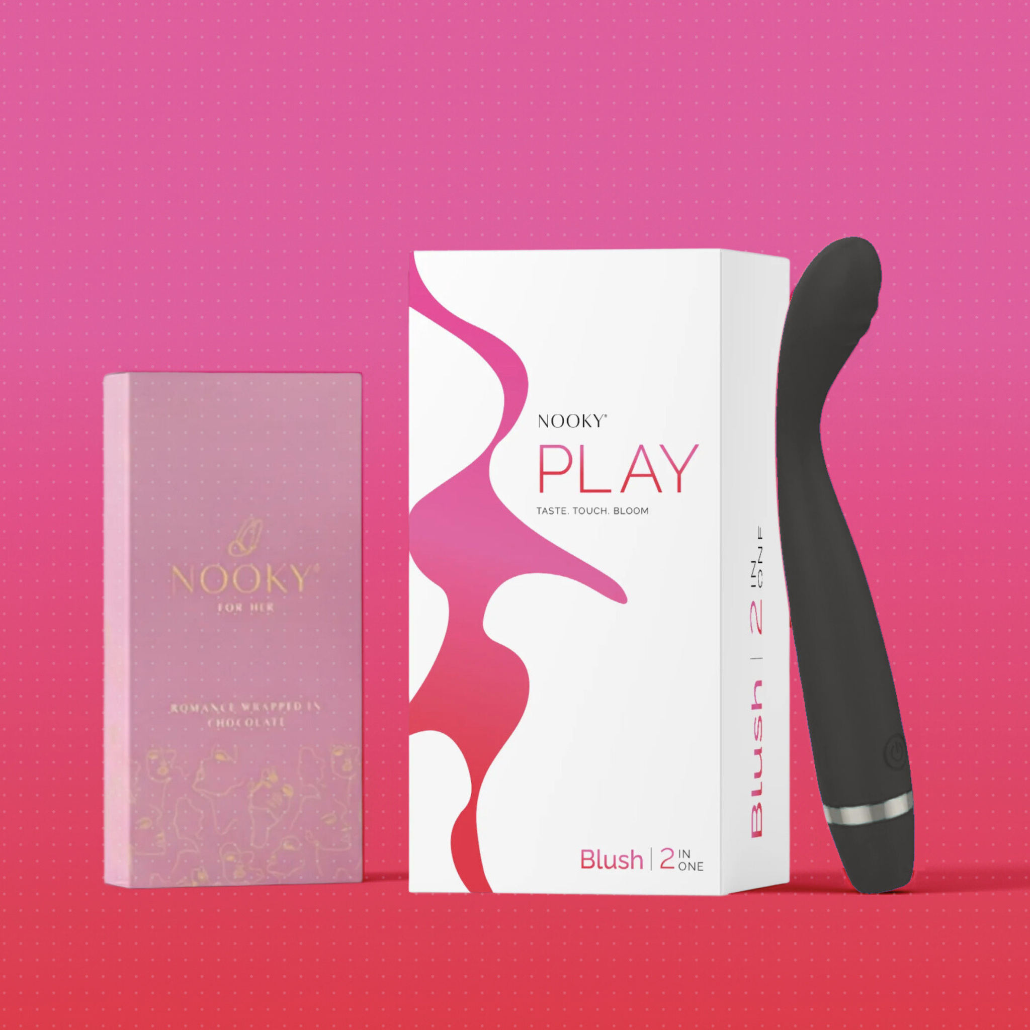 Nooky Blush 2-in-1 Play Kit | Pulse Women’s Massager + Intimacy Chocolate for Her